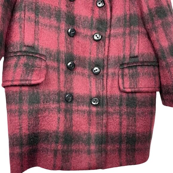 Coach Plaid Maroon Wool Alpaca Coat Red Pea Coat Small - Picture 5 of 10